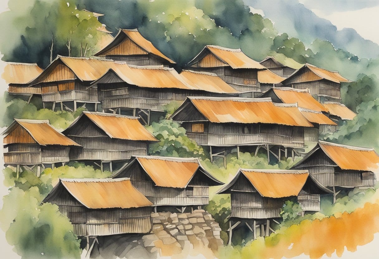 A cluster of Tongkonan houses in Toraja, Indonesia, showcasing traditional architecture and cultural heritage