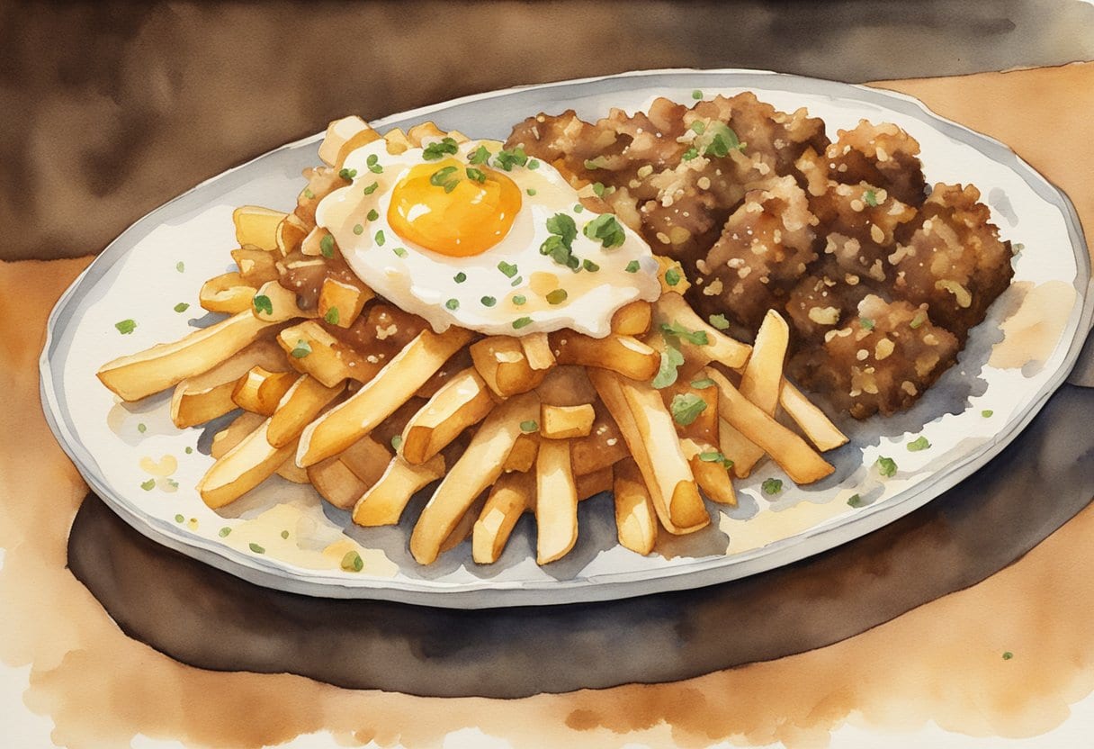 A steaming plate of Acadian poutine, with layers of grated potato and savory meatloaf, served as Canadian comfort food