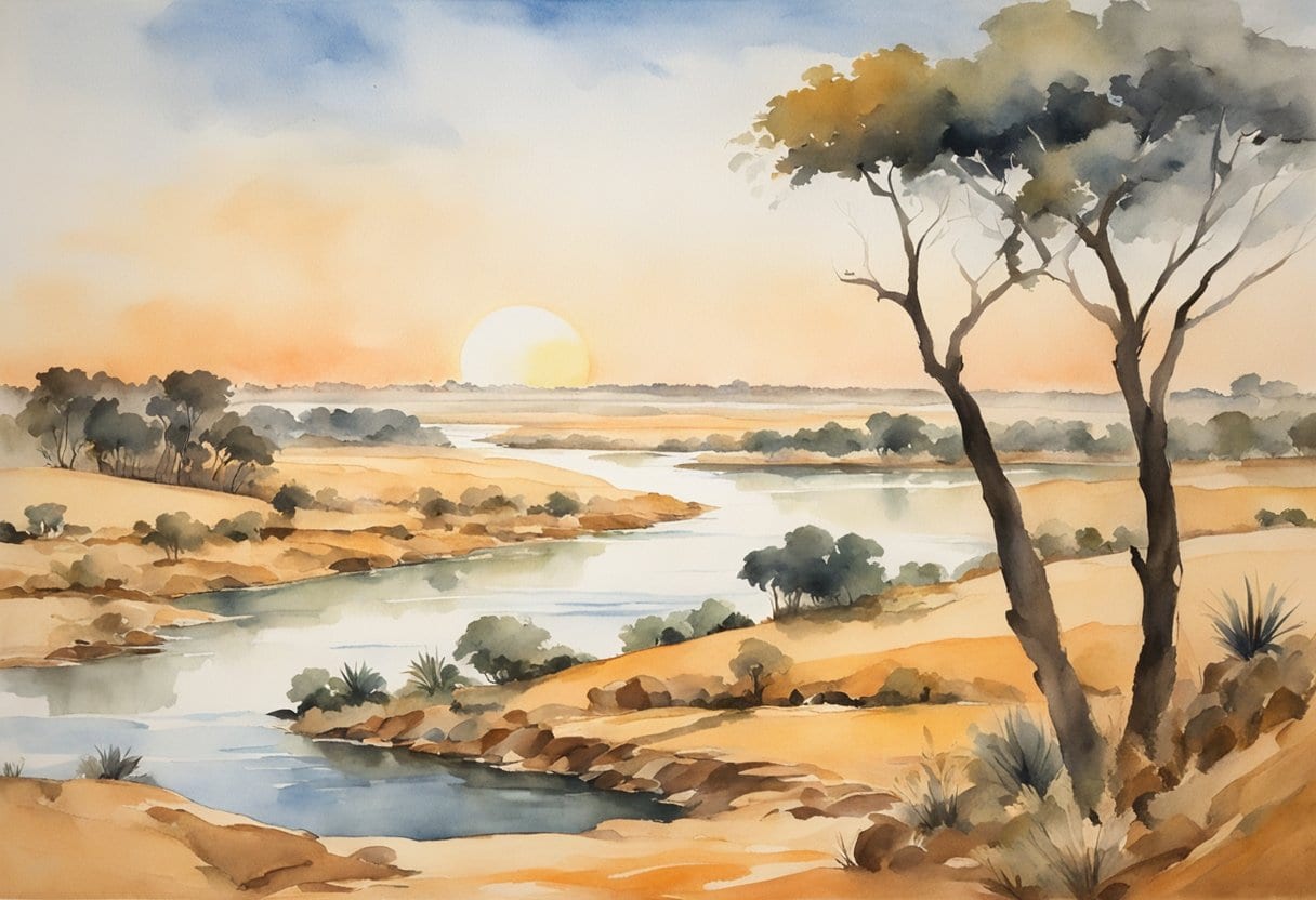 African landscape with Niger River, Mungo Park's expedition, and ancient kingdoms' tribute