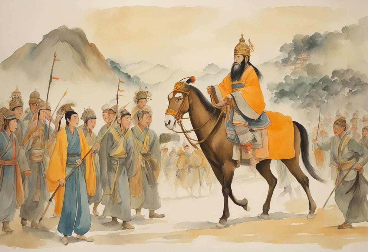 The Monkey King leads Xuanzang on a Buddhist pilgrimage, with Chinese explorers by their side