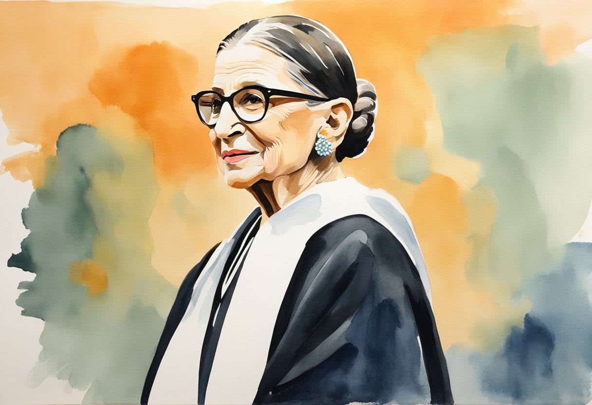 Ruth Bader Ginsburg celebrates the passage of the Lilly Ledbetter Fair Pay Act, symbolizing her lifelong fight for gender equality and justice advocacy
