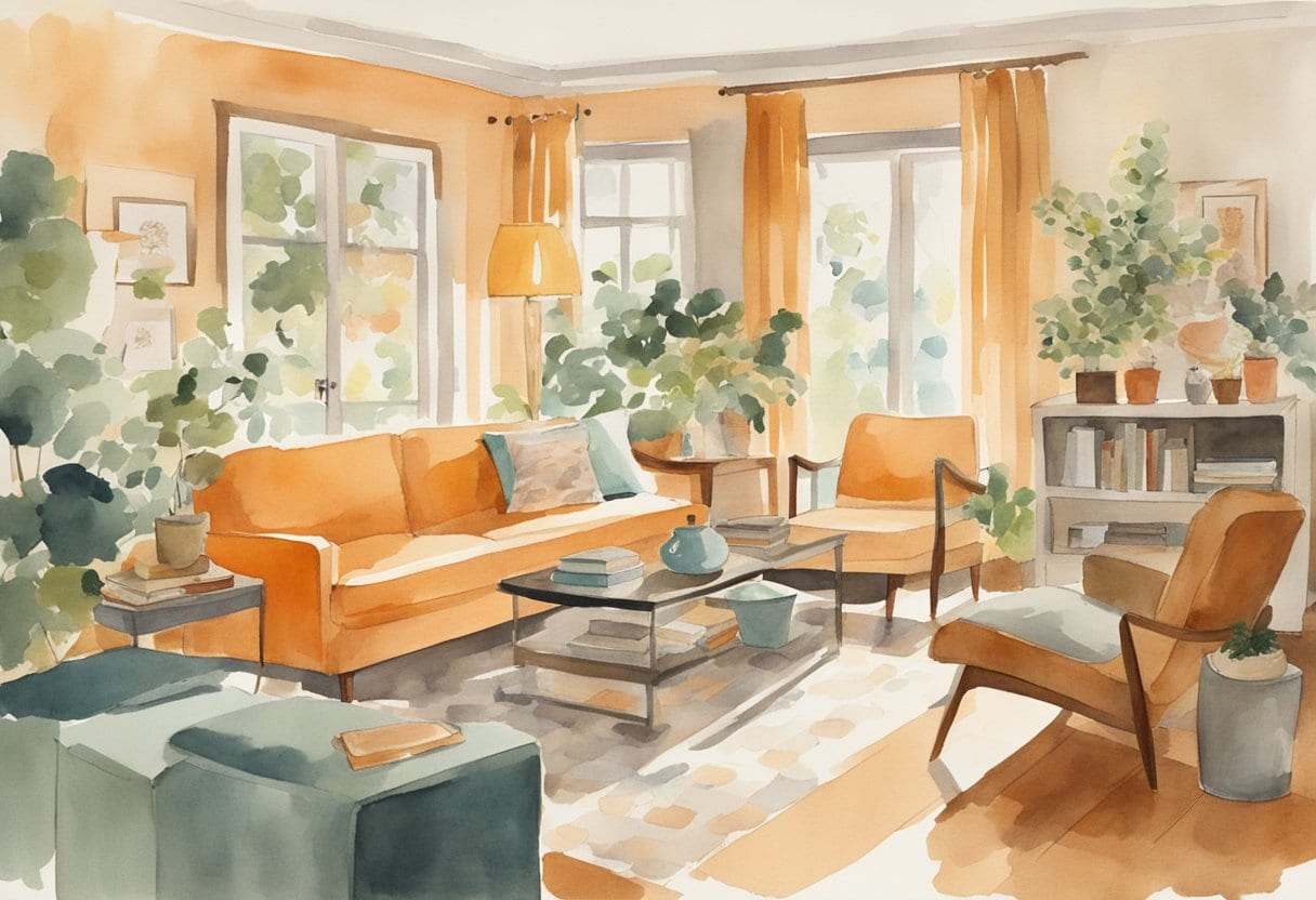 A cozy, clutter-free living room with smart storage solutions and multipurpose furniture
