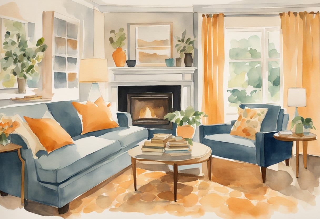 A cozy living room with minimal furniture and clutter-free surfaces, showcasing efficient and practical senior home options